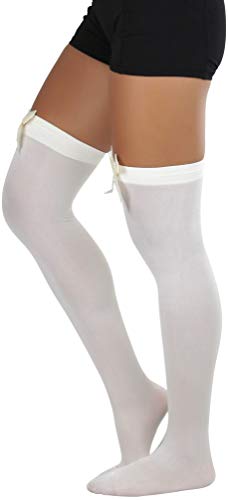 Image of ToBeInStyle Women's Opaque Long Thigh High Stockings w /Decorative Front Satin Bow
