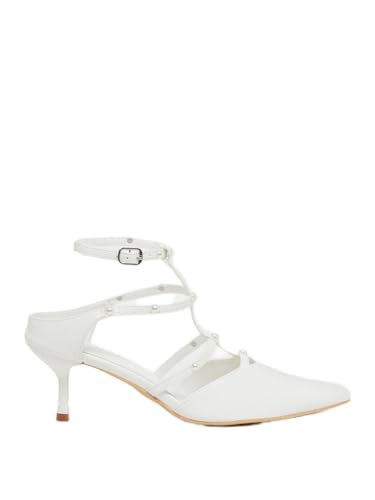 Women 7011484436 Faux Pearl Embellished Pointed to Shoes White, 39 EU