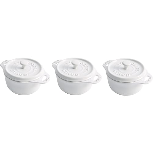 STAUB Ceramics Dutch Oven 3-piece Mini Round Cocotte, White
