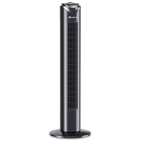 Comfort Zone Tower Fan for Bedroom, 32 inch, 3 Speeds, 90 Oscillation, Bladeless Indoor Fan, Built...