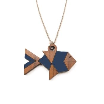 Sastree Colgante Pez Nemo Original Mujer Azul Edición Limitada Sas365 Madera Sostenible Pintado a Mano Acero Inoxidable Plata Collar Exclusivo Amantes del Mar