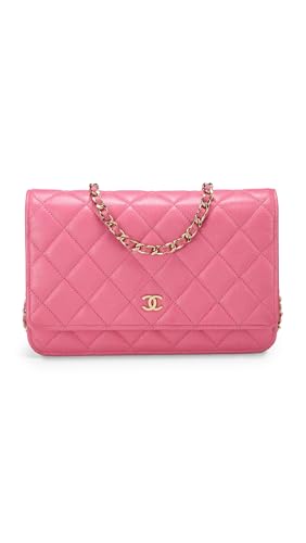 Chanel Women's Pre-Loved Pink Lambskin Classic Quilted Wallet On Chain, Red, One size