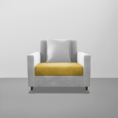 Image of Casaliving Garcia 1 Seater Sofa Set for Living Room (Yellow Grey Colour) Premium Fabric Sofa
