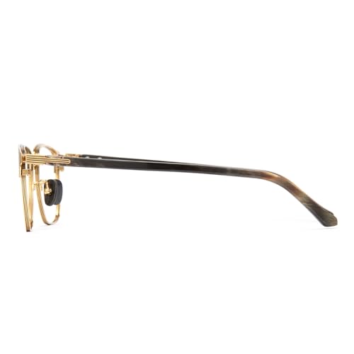 Image of Cyxus Pure Titanium Half Rim Glasses, Luxury Horn Textured Temples, Elegant Semi-Rimless Eyewear, Clear Lens Optical Frame