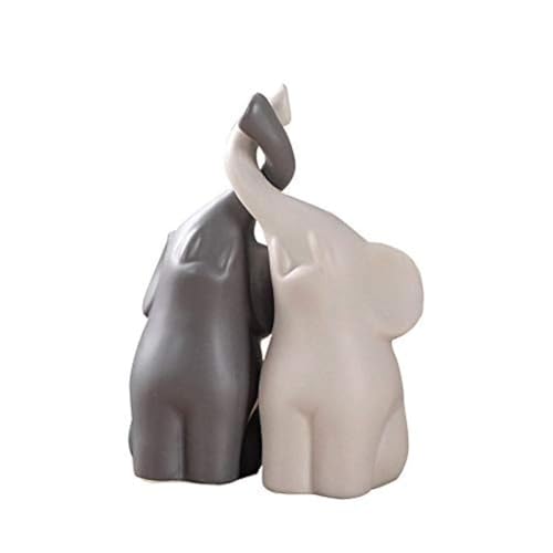 Figura decorativa cerámica elefantes pareja mediana