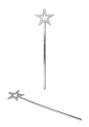 HENBRANDT Silver Star Wand 35cm - Kids Fancy Dress Accessory Party Bag Filler Princess Fairy Wand Costume Props Magical Party Supplies