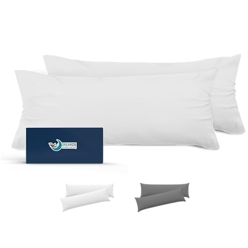 Dreamzie Taie de Traversin 40x135 Lot de 2 en Microfibre Certifiée Oeko-Tex - Housse de Traversin 135x40 Douce Et Brossée, Toucher Peau de Pêche - Blanc...