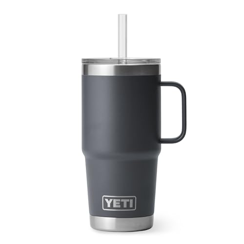 YETI Rambler Straw Mug, Stainless Steel Vacuum Insulated Mug with Straw Lid, Charcoal, 25 oz (739 ml)