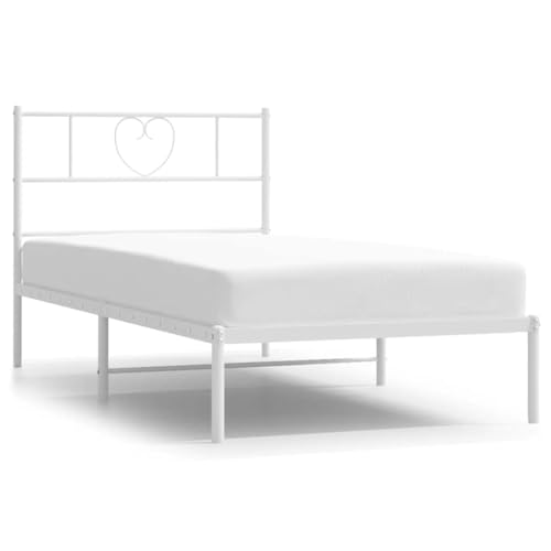 vidaXL Bettgestell, Bettrahmen mit Kopfteil Lattenrost, Metallbett Bett für Schlafzimmer, Einzelbett Gästebett, Metall Weiß 100x200cm – Bild 4