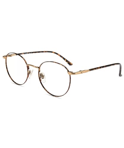 Firmoo Blue Light Reading Glasses 2.25, Tortoise Shell Mental Retro Round Computer Readers for Women/Men