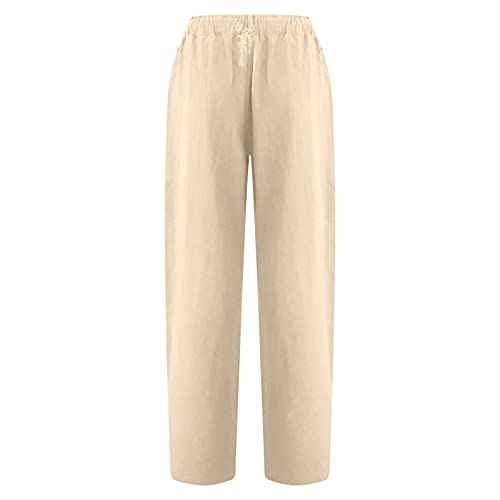 Capri Pants For Womens Button High Waisted Linen Pants Casual Solid Color Yoga Trousers Straight Leg Lounge Pants With Pocket #TOP4