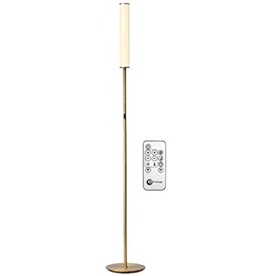 O’Bright LED Cylinder Floor Lamp with Remote Control, Full Range Dimming, Adjustable Color Temperature 3000K-6000K, Minimalist Standing Lamps for Living Room, Bedrooms and Office, Antique Brass