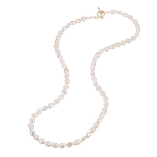 JaruJaru Baroque Pearl Necklace, 7-8mm Freshwater Pearls, 60cm/24inch Long Necklace, Gold OT Clasp, Boho Jewellery