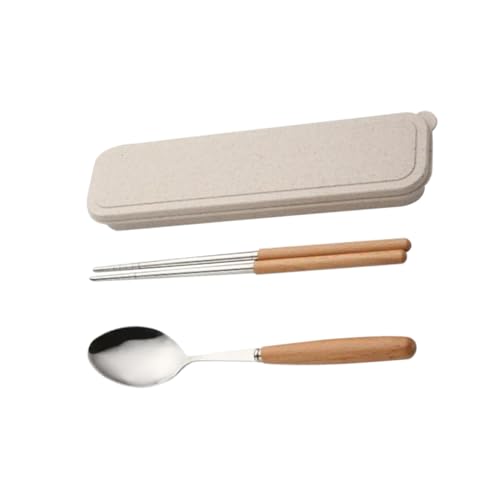 ERINGOGO 2個 木柄ステンレス製箸スプーンフォーク点 軽量携帯用食器ケース付 食品グレードで旅行キャンプ向け大人用贈り物