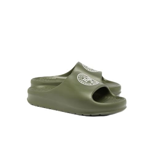 Lacoste Men's Serve Slide 2.0 Sandal, Khaki/White, 8