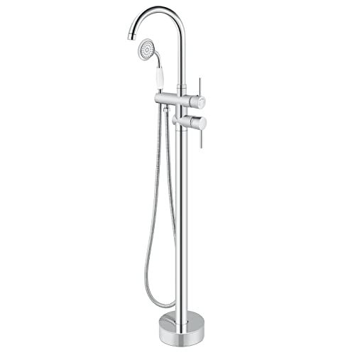 Black Friday - 60% OFF Floor Mounted Tub Faucet Freestanding Bathtub Filler with Hand Held Shower Polished Chrome High Flow Brass Silver