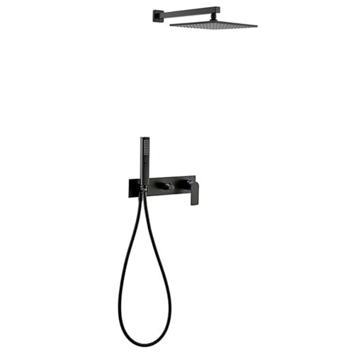 Mitigeur de douche encastré noir mural avec sa douchette à main 2 modes