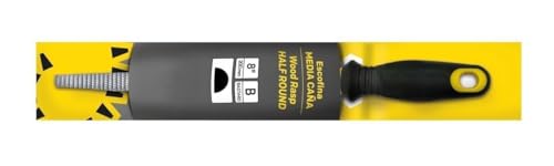 Escofina media caña con mango bimaterial y colgador, ideal para limar y dar forma a superficies en madera y materiales compuestos.