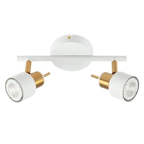 ARTE LAMP Deckenstrahler LED 2 Flammig GU10 Weiß Gold, Deckenlampe Spots Innen, Deckenleuchte Schwenkbar für Wohnzimmer Schlafzimmer Küche, Spot Lampe mit Kabel