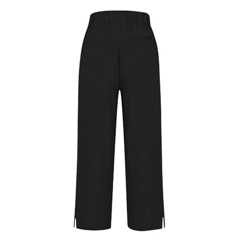 Cotton Linen Pants Women Casual Plus Size High Waisted Pants Solid Straight Legs Elastic Trousers with Pockets4
