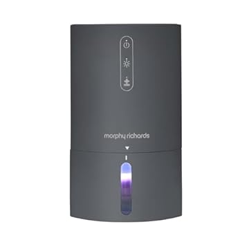 Morphy Richards PureFresh Dehumidifer, 0,9L, Compact, Lightweight, Quiet, Ambient Lighting, Auto Shut off and Defrost, For Bedrooms,Wardrobes, Kitchens, Caravans, and Window Sills, Grey, 822001