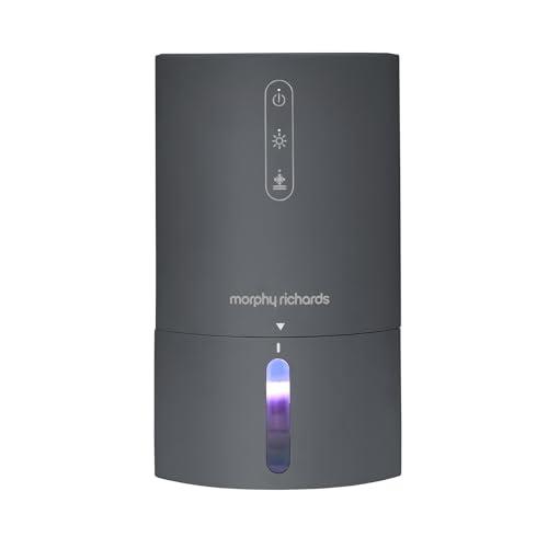Morphy Richards PureFresh Dehumidifer 0 9L Compact Lightweight Quiet Ambient Lighting Auto Shut off and Defrost For Bedrooms Wardrobes Kitchens Caravans and Window Sills Grey 822001
