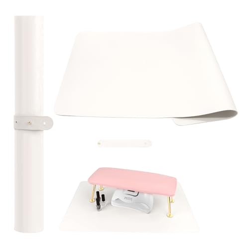 Foldable Nail Art Table Mat Waterproof PU Leather Desk Mat for Manicure Non-Slip Protective Pad for Nail Tech Salon Home Portable and Easy Clean (White 60x30cm)Hand Rest Cushion not Included.