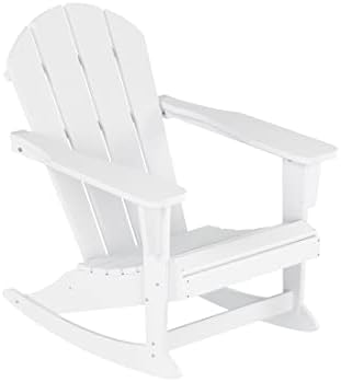 WestinTrends Malibu White Rocking Chair Outdoor, All Weather Resistant Poly Lumber Classic Porch Rocker Chair, 350 lbs Support Patio Lawn Plastic Adirondack Chair