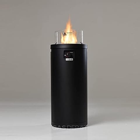 REALGLOW Column Gas Patio Heater Fire Pit - 10KW Outdoor Heater with Wind Guard - Heating Furniture With Glass Rocks, Gas Hose, 27mm Clip-On Regulator, Waterproof Cover - Fits 10, 11 & 13Kg Cylinders Cover