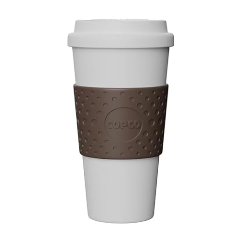 Copco Acadia 16 oz Reusable To-Go Travel Mug - BPA-Free Insulated Coffee Cup with Double-Wall Insulation, Spill-Proof Lid & Non-Slip Rubber Grip - Microwave & Dishwasher Safe (White/Brown)