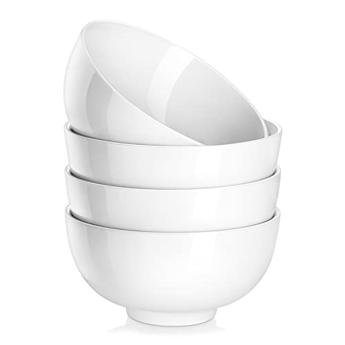 MALACASA Série REGULAR, 4 Bols à Céréales en Porcelaine Blanche de 780ml, Bols de Petit Déjeuner Ronds (15,2 cm), Idéaux pour Soupe, Salades et Riz