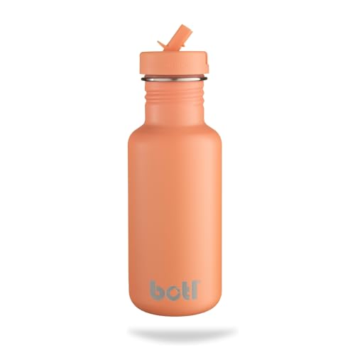 One Green Bottle – BOTL Tough Canteen Water Bottle with Matching Leakproof Straw Lid, Stainless Steel Water Bottle, Non-Insulated, BPA/BPS Free Eco Bottle, 500ml (Peachy)