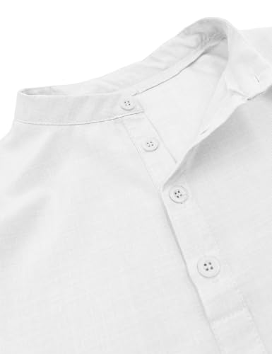 Sunborui Boys 3/4 Sleeve Linen Henley Shirts Summer Button Up Dress Shirts Casual Lightweight Tees Tops3
