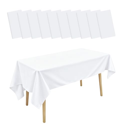 SINRAD 10 Packs Nappes Blanche Jetables,Nappes Jetables, Rectangulaires137 X 183 cm, Nappe Jetables Effet Tissu Impermeable, Nappe Jetable pour fête, Anniversaire,...