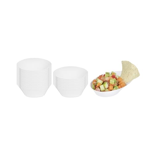 Restaurantware-4 x 2.9 x 1.3 Inch Mini Tasting Dishes, 50 Disposable Mini Dessert Dishes - Oval, Ellipse Design, White Plastic Appetizer Dishes, Serve Samples or Snacks, For Parties or Weddings