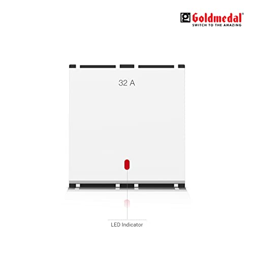 Image of Goldmedal Air Aura 32 Ampere Double Pole Switch With Indicator, White - (Pack of 10)