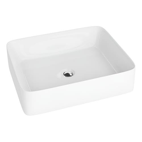 LAVITA Aufsatzwaschtisch Luneza Grande Aufsatzwaschbecken Rechteckig Waschbecken Ohne Überlauf und Hahnloch Aus hochwertigem Porzellan Waschtisch Badkeramik Waschplatz 51,5x41x14 cm Weiß Glanz
