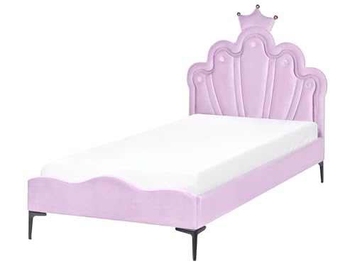 Beliani Cama LED con somier Moderna tapizado de Terciopelo Infantil somier de láminas Violeta 90 x 200 cm Rubien
