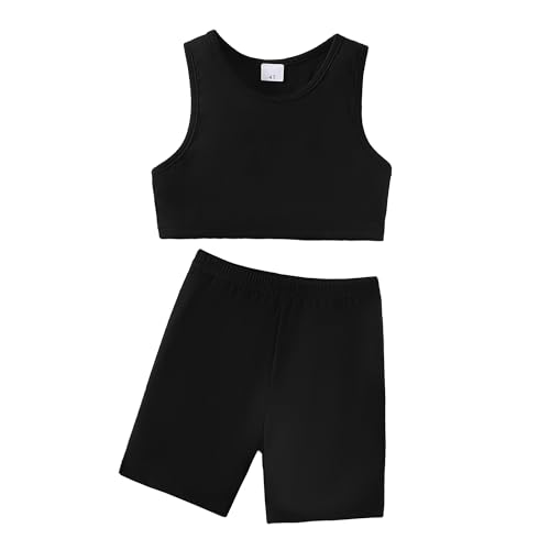 Image of Chichoo Girl's 2 Piece Athletic Outfits Workout Sets Sleeveless Crop Tank Tops and Bike Shorts Gymnastic Yoga Summer Kid 2-6Y
