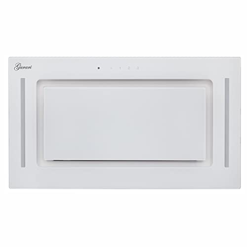 GURARI campana de techo GCH E 217 WH 52 Prime con manguera de escape, campana extractora 52 cm, vidrio blanco, 1000m³/h, succión muy potente, 3 niveles, campana extractora, aire extracto/aire