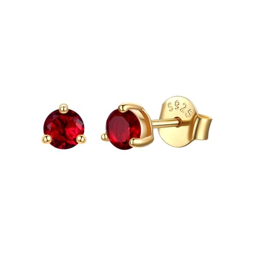 Justbeingcute Garnet Stud Earrings January Birthstone Red Stud Earrings for Women 4MM Diamond Stud Sterling Silver 0.3ct CZ Hypoallergenic Round Perfect For Sensitive Ears