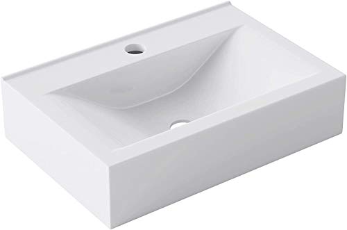 doporro Lavabo à Poser Blanc Vasque Suspendu en Céramique Lave Mains Rectangulaire de Qualité pour Salle de Bain 46x30.5x10,5cm Brüssel118