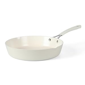 Martha Stewart Heathland 95 Inch Aluminum Fry Pan Cookware Non Toxic Premium Ceramic Non Stick Frying Pan Kitchen Egg Pan Omelet Pan Always Pan Pots and Pans Linen White Induction Safe