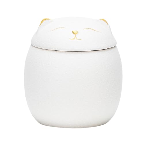 siduytin Large Capacity Ceramic Canisters Cute For Wide Application Ceramics Cat Form Ceramic Tea Jars Cat Shape Storage Jars, white, 500ml