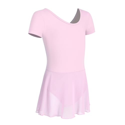 HIPPOSEUS Girls Ballet Leotards with Skirt Toddler Classic Short Sleeve Dance Dress for Ballerina,7023-Pink,4-5T