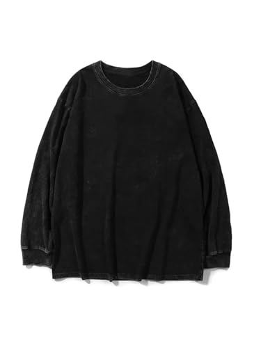 Image of Acid Wash T-Shirt for Men & Women - Oversized, Full Sleeve, Solid Colors (Black, Grey, Blue,) Trendy Casual Wear & Anime Styles