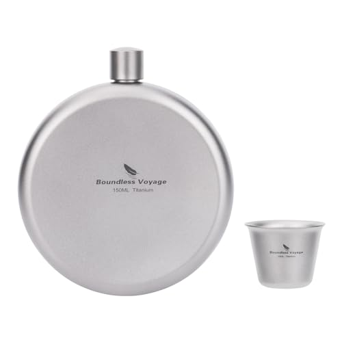 iBasingo Titanium Hip Flask with Funnel & Cup, 5.07oz