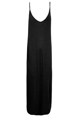 MBN Womens Lagenlook Italian Drape Maxi Dress Cami Thin Strappy Ribbed Dress Maxi Dress Black Plus Size (UK 16/18)