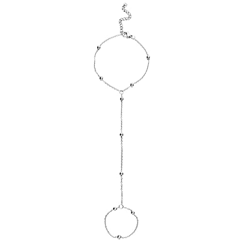 WangGao Stainless Steel Slave Chain Ring Bracelet Hand Harness Bracelet for Women,Adjustable Wrist Length Elegant Finger Jewelry