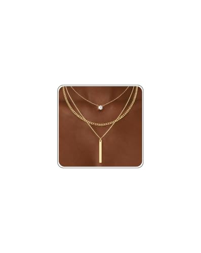 GUOKE Gold Necklace Stack, Bar 3 Layered Gold Necklaces Set for Women | 14K Gold Plated, 3 Separate Chains, Jewelry, Pendant, Dainty, Stacked, Stackable, Non Tarnish, Delicate, Chain, Gift
